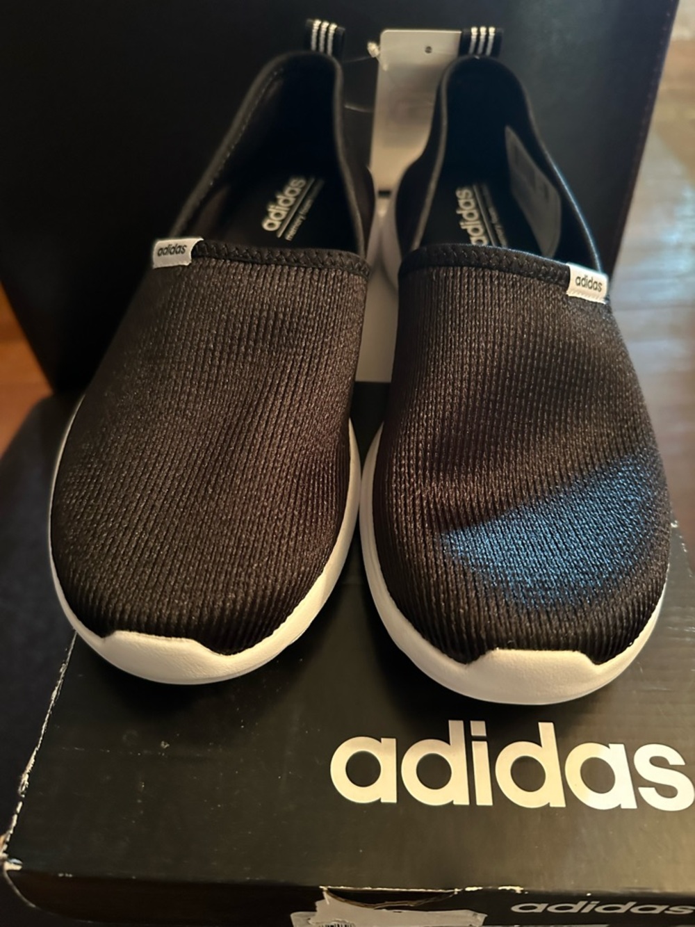 adidas Black and White Lite Racer Slip-On Knit Sneakers 7.5